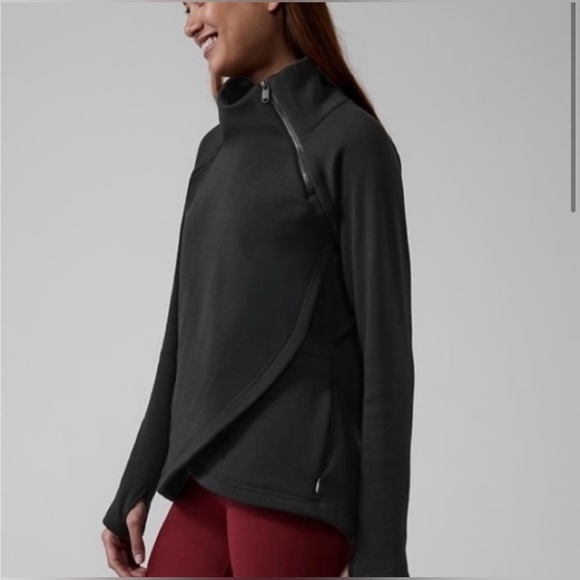 Athleta Sz Medium Cozy Karma Asym Pullover dark gray 1/4 zip - Picture 13 of 14